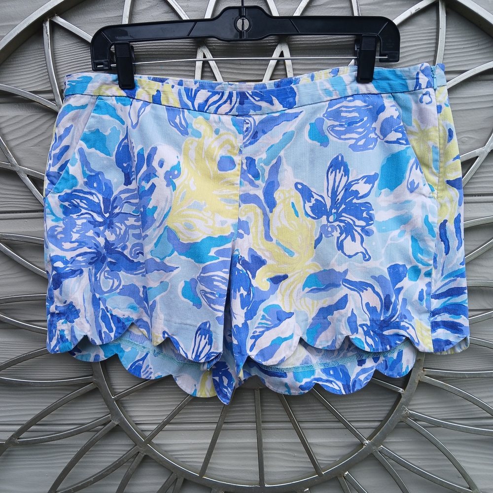 Lilly Pulitzer High Waist Floral Shorts in Blue and Yellow
